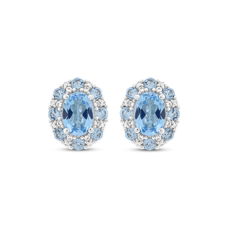 Main Image 2 of Oval-Cut Swiss Blue Topaz & White Lab-Created Sapphire Halo Stud Earrings Sterling Silver