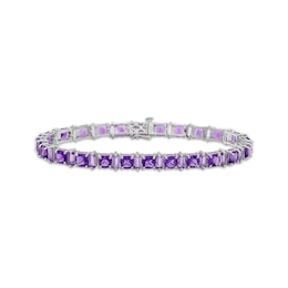 Cushion & Baguette-Cut Amethyst Bracelet Sterling Silver 7.25&quot;