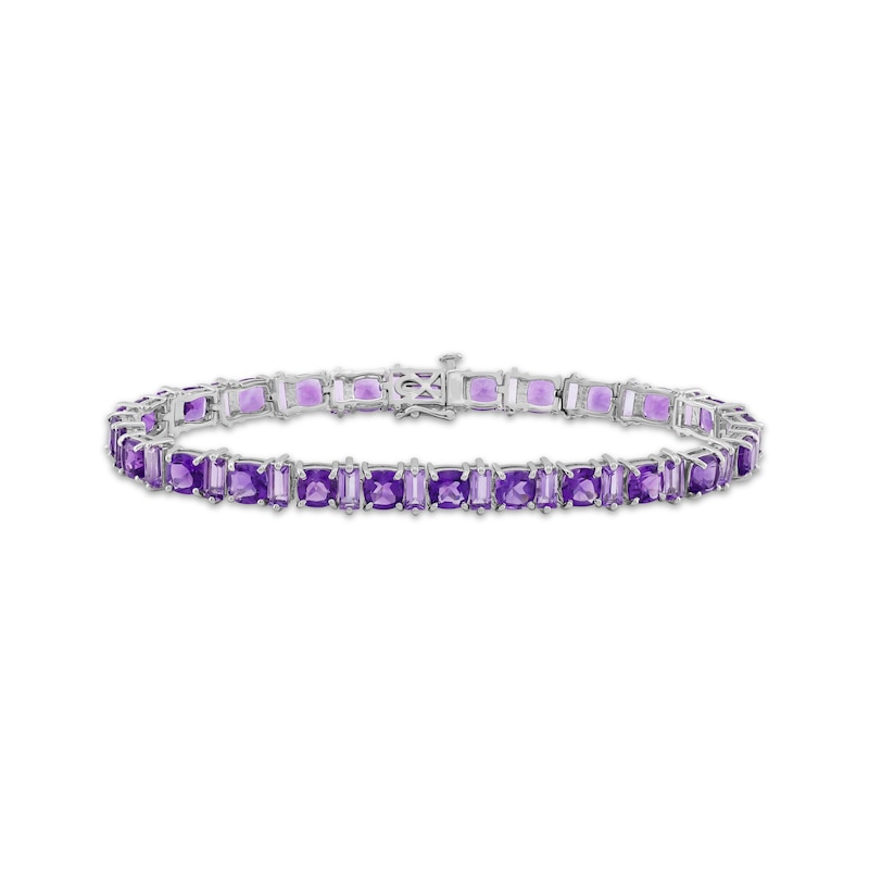 Main Image 1 of Cushion & Baguette-Cut Amethyst Bracelet Sterling Silver 7.25&quot;