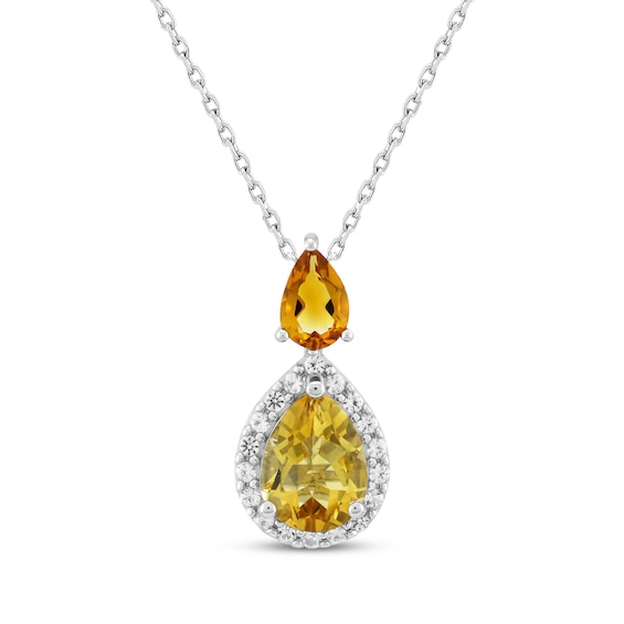 Pear-Shaped Citrine & White Lab-Created Sapphire Necklace Sterling Silver 18"