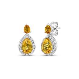 Pear-Shaped Citrine & White Lab-Created Sapphire Earrings Sterling Silver