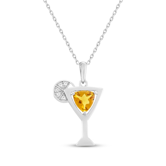 Trillion-Cut Citrine & White Lab-Created Sapphire Cocktail Necklace Sterling Silver 18"