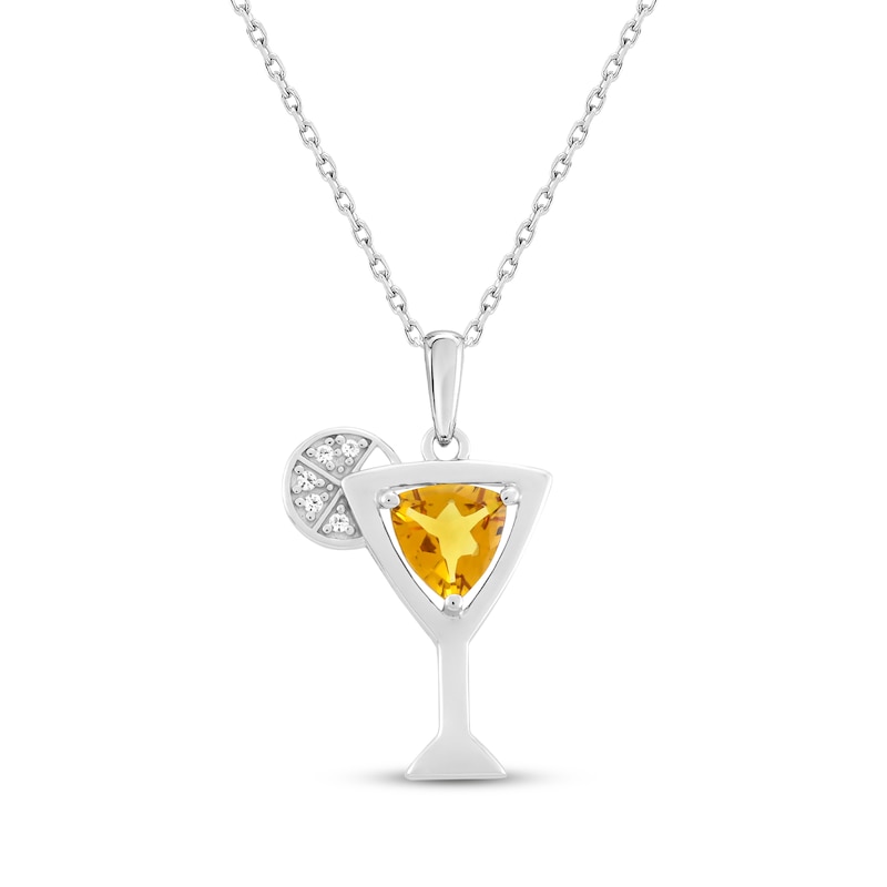 Main Image 1 of Trillion-Cut Citrine & White Lab-Created Sapphire Cocktail Necklace Sterling Silver 18&quot;