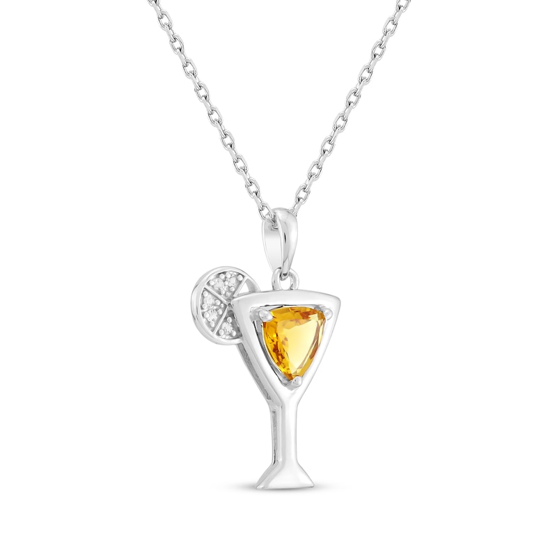 Main Image 2 of Trillion-Cut Citrine & White Lab-Created Sapphire Cocktail Necklace Sterling Silver 18&quot;