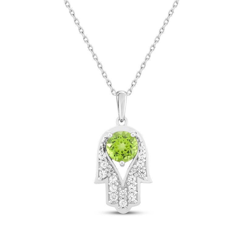 Peridot & White Lab-Created Sapphire Hamsa Necklace Sterling Silver 18"