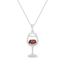 Oval-Cut Garnet & White Lab-Created Sapphire Wine Glass Necklace Sterling Silver 18&quot;