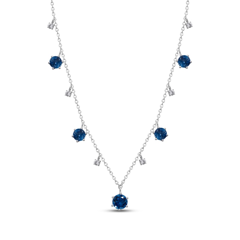 Main Image 1 of London Blue Topaz & White Sapphire Station Dangle Necklace Sterling Silver 18&quot;