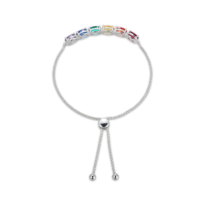 Oval-Cut Lab-Created Gemstone Rainbow Bolo Bracelet Sterling Silver