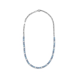 Oval-Cut Swiss, London & Sky Blue Topaz Paperclip Chain Necklace Sterling Silver 18&quot;