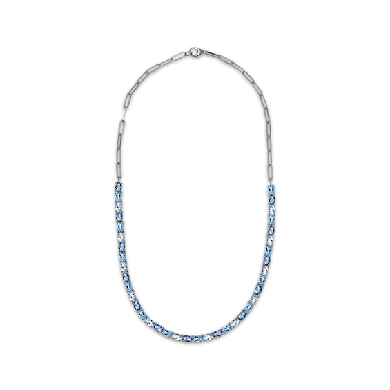 Oval-Cut Swiss, London & Sky Blue Topaz Paperclip Chain Necklace Sterling Silver 18"