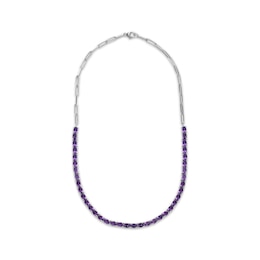 Oval-Cut Amethyst Paperclip Chain Necklace Sterling Silver 18&quot;