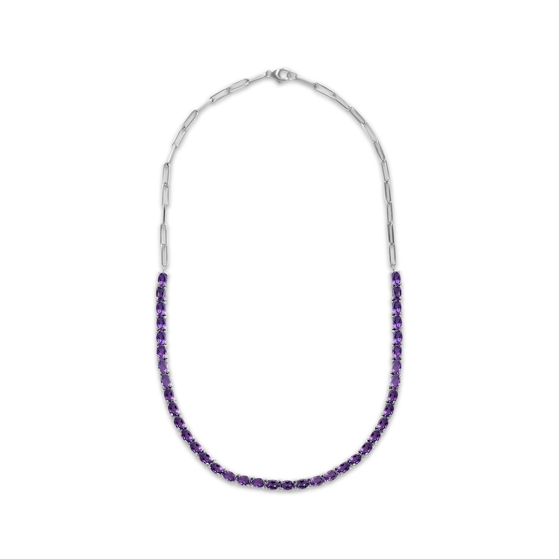Oval-Cut Amethyst Paperclip Chain Necklace Sterling Silver 18"