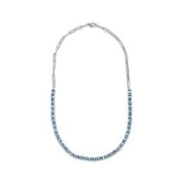 Oval-Cut Swiss Blue Topaz Paperclip Chain Necklace Sterling Silver 18&quot;