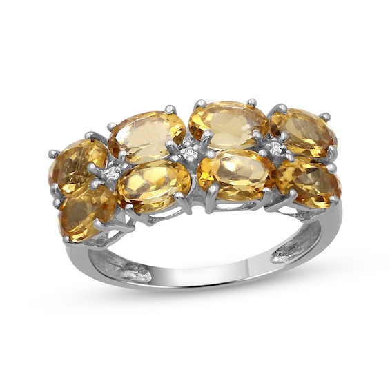 Oval-Cut Citrine & White Lab-Created Sapphire Multi-Row Ring Sterling Silver