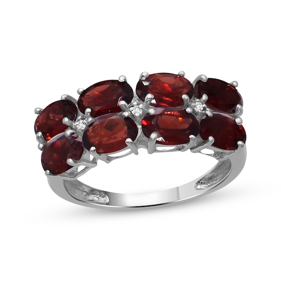 Oval-Cut Garnet & White Lab-Created Sapphire Two-Row Ring Sterling Silver
