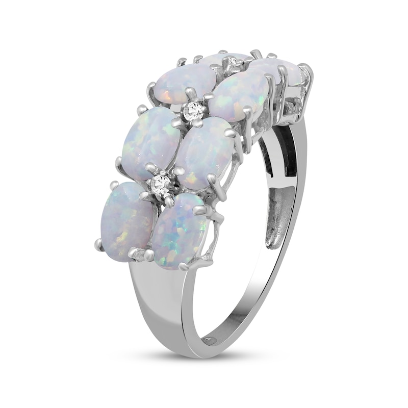 Main Image 2 of Oval-Cut Lab-Created Opal & White Lab-Created Sapphire Two-Row Ring Sterling Silver