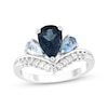 Thumbnail Image 1 of Pear-Shaped Sky, Swiss & London Blue Topaz, White Lab-Created Sapphire Ring Sterling Silver