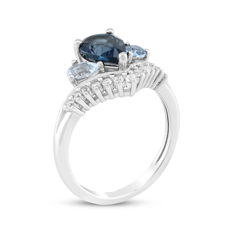 Main Image 2 of Pear-Shaped Sky, Swiss & London Blue Topaz, White Lab-Created Sapphire Ring Sterling Silver