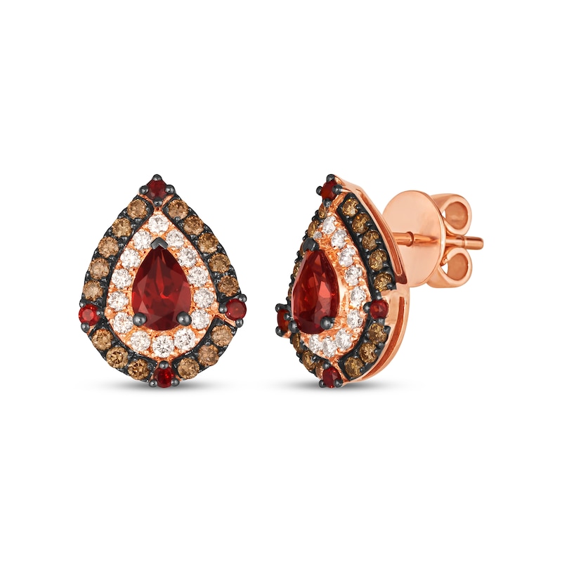 Main Image 1 of Le Vian Pear-Shaped Garnet Stud Earrings 3/4 ct tw Diamonds 14K Strawberry Gold