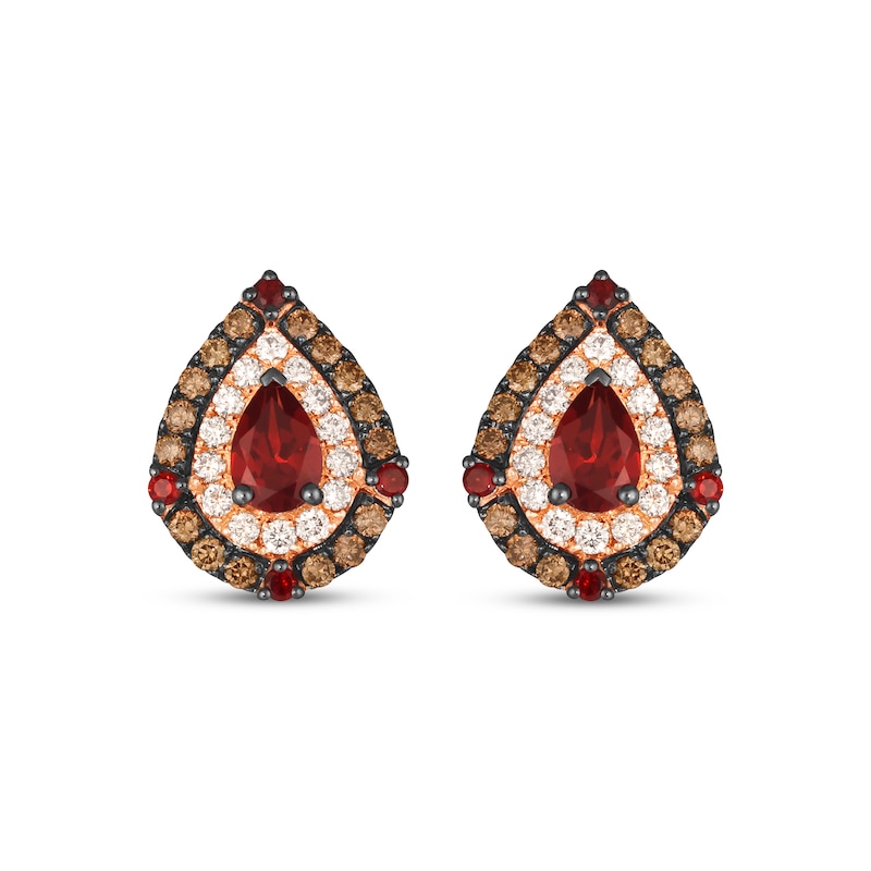 Main Image 2 of Le Vian Pear-Shaped Garnet Stud Earrings 3/4 ct tw Diamonds 14K Strawberry Gold