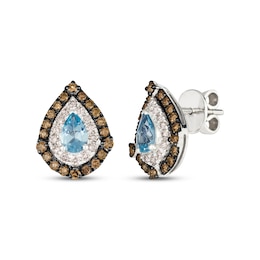 Le Vian Pear-Shaped Aquamarine Stud Earrings 7/8 ct tw Diamonds 14K Vanilla Gold