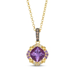 Le Vian Venetian Color on Color Cushion-Cut Amethyst Necklace 1/10 ct tw Diamonds 14K Honey Gold 19&quot;