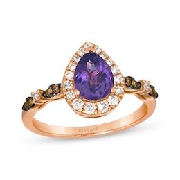 Le Vian Venetian Mosaic Pear-Shaped Amethyst Ring 1/3 ct tw Diamonds 14K Strawberry Gold