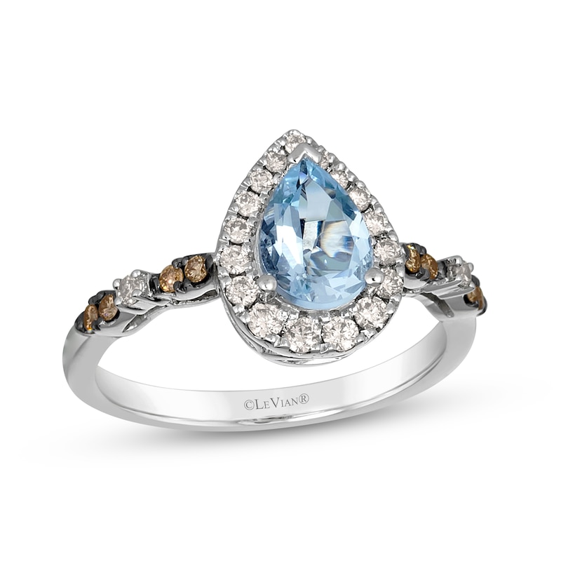 Main Image 1 of Le Vian Venetian Mosaic Pear-Shaped Aquamarine Ring 1/3 ct tw Diamonds 14K Vanilla Gold