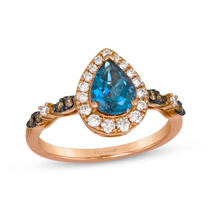 Main Image 1 of Le Vian Venetian Mosaic Pear-Shaped Blue Topaz Ring 1/3 ct tw Diamonds 14K Strawberry Gold