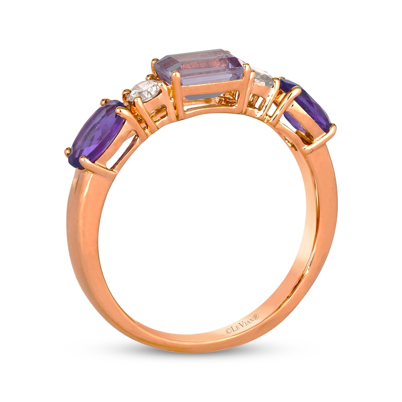 Main Image 3 of Le Vian Oval & Emerald-Cut Amethyst Royalty Ring 1/6 ct tw Diamonds 14K Strawberry Gold