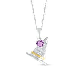 Heart-Shaped Amethyst & White Lab-Created Sapphire Witch Hat Necklace Sterling Silver & 10K Yellow Gold 18&quot;