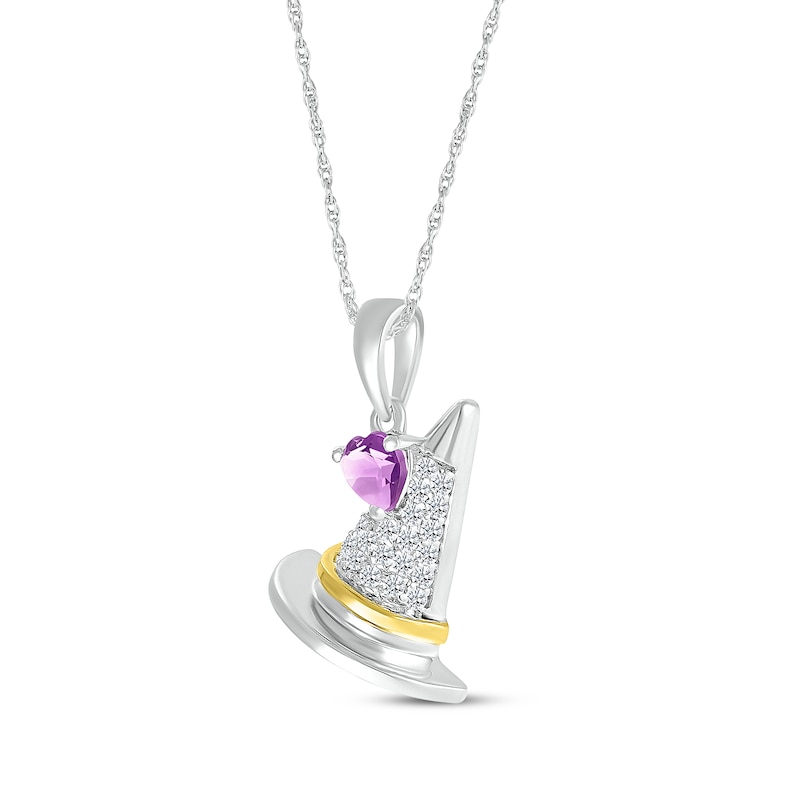 Heart-Shaped Amethyst & White Lab-Created Sapphire Witch Hat Necklace Sterling Silver & 10K Yellow Gold 18"