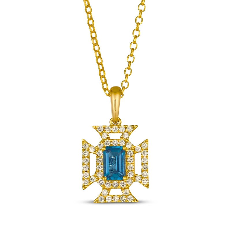 Main Image 1 of Le Vian Emerald-Cut Blue Topaz Royalty Necklace 1/3 ct tw Diamonds 14K Honey Gold 19&quot;