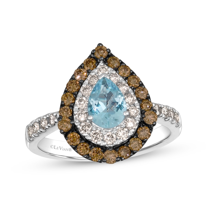 Main Image 1 of Le Vian Pear-Shaped Aquamarine Ring 7/8 ct tw Diamonds 14K Vanilla Gold