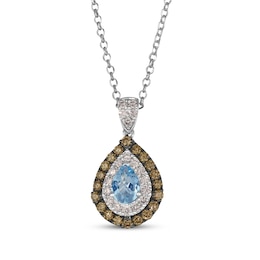 Le Vian Pear-Shaped Aquamarine Necklace 3/4 ct tw Diamonds 14K Vanilla Gold 19&quot;