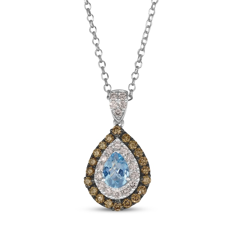 Main Image 1 of Le Vian Pear-Shaped Aquamarine Necklace 3/4 ct tw Diamonds 14K Vanilla Gold 19&quot;