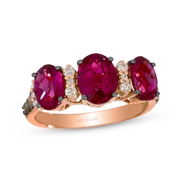 Le Vian Oval-Cut Garnet Three-Stone Ring 1/4 ct tw Diamonds 14K Strawberry Gold