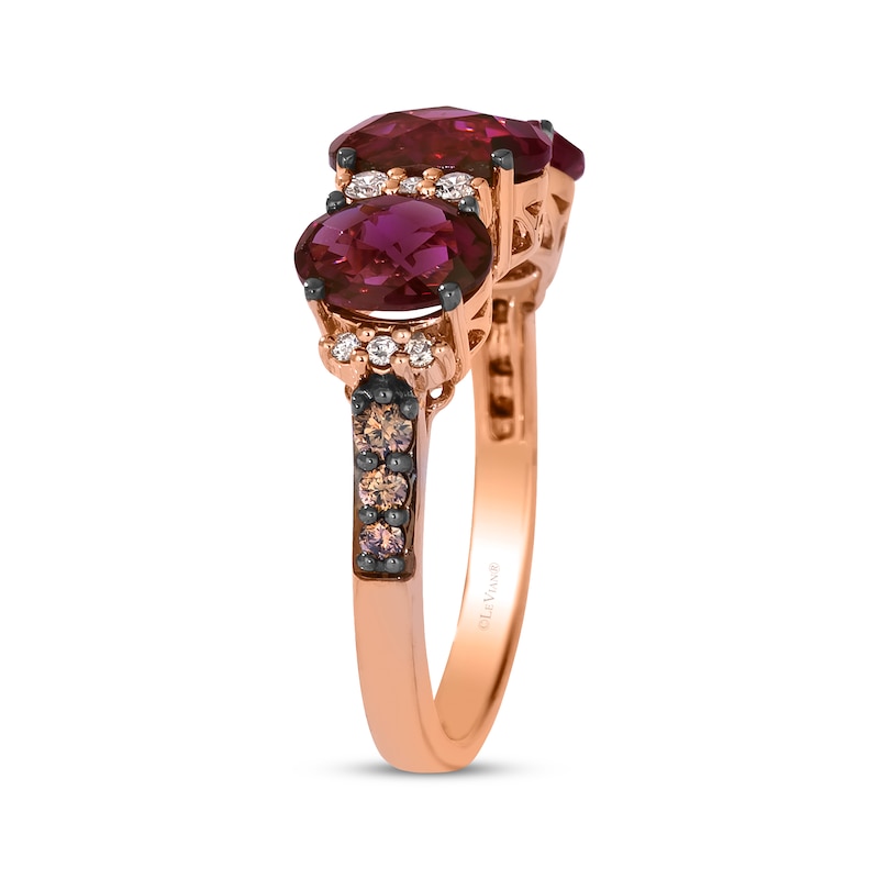 Main Image 2 of Le Vian Oval-Cut Garnet Three-Stone Ring 1/4 ct tw Diamonds 14K Strawberry Gold