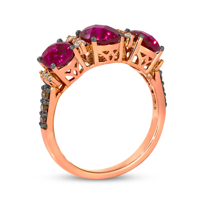 Main Image 3 of Le Vian Oval-Cut Garnet Three-Stone Ring 1/4 ct tw Diamonds 14K Strawberry Gold