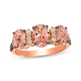 Le Vian Oval-Cut Morganite Three-Stone Ring 1/4 ct tw Diamonds 14K Strawberry Gold