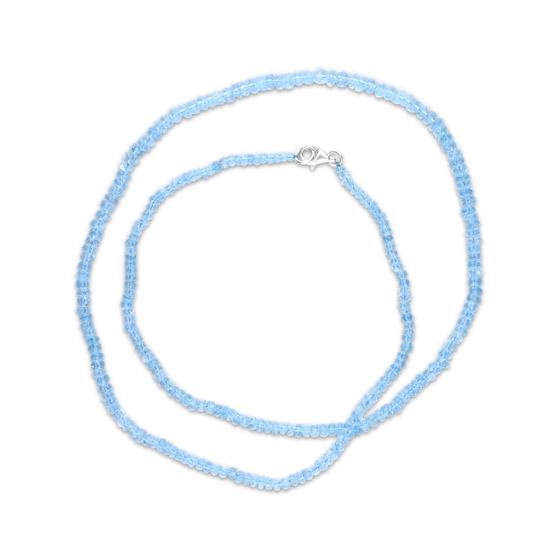 Aquamarine Bead Necklace Sterling Silver 24"