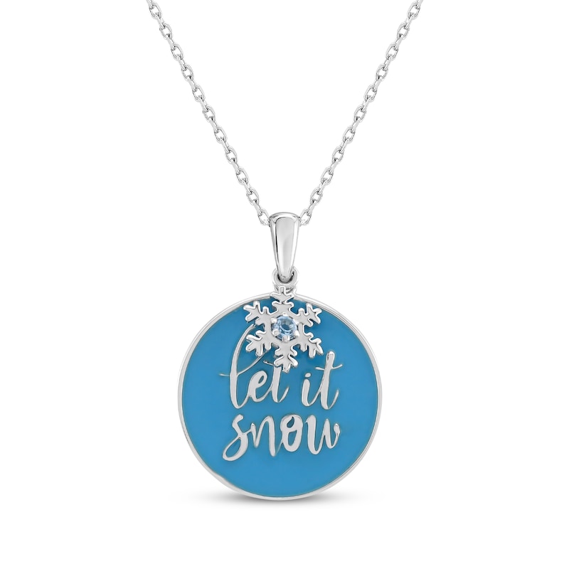 Main Image 1 of Swiss Blue Topaz &quot;Let It Snow&quot; Blue Enamel Disc Snowflake Necklace Sterling Silver 18&quot;