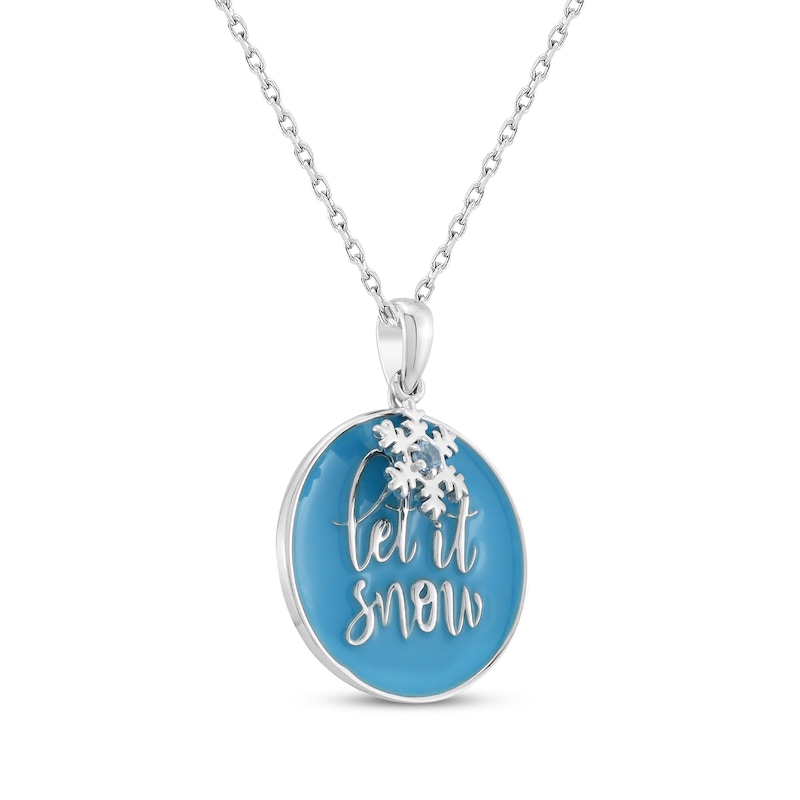 Main Image 2 of Swiss Blue Topaz &quot;Let It Snow&quot; Blue Enamel Disc Snowflake Necklace Sterling Silver 18&quot;