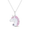 Thumbnail Image 1 of Amethyst, Pink & White Enamel Unicorn Necklace Sterling Silver 18&quot;