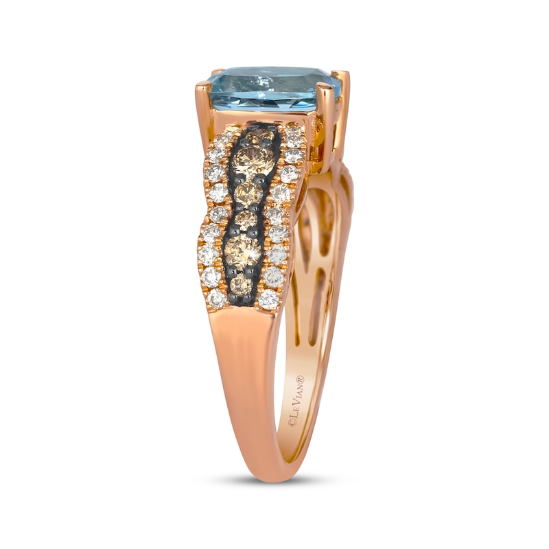 Main Image 2 of Le Vian Chocolate Waterfall Cushion-Cut Aquamarine Ring 5/8 ct tw Diamonds 14K Strawberry Gold