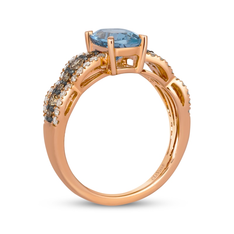 Main Image 3 of Le Vian Chocolate Waterfall Cushion-Cut Aquamarine Ring 5/8 ct tw Diamonds 14K Strawberry Gold