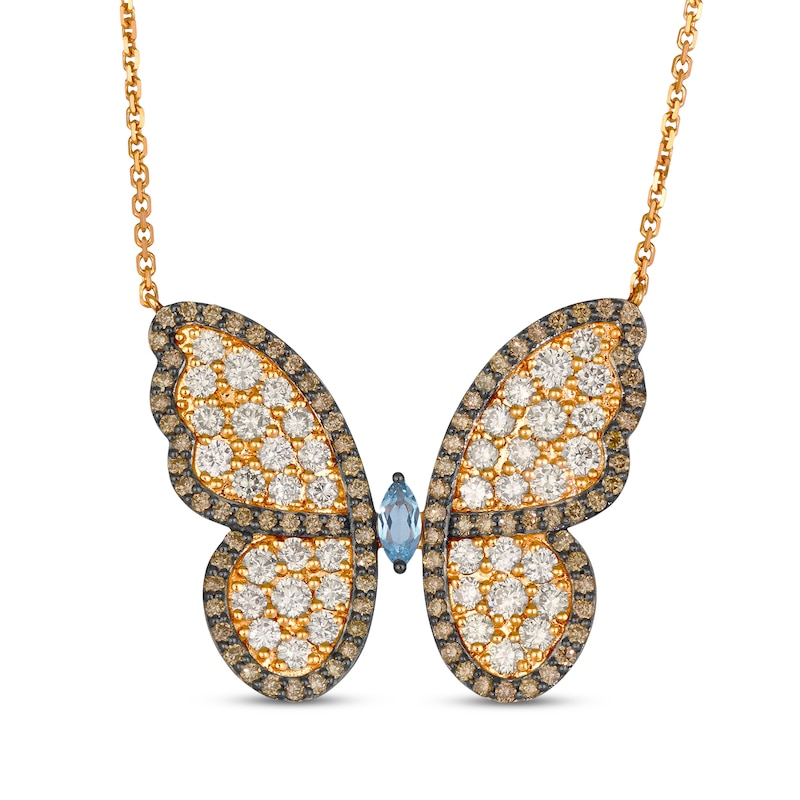 Main Image 1 of Le Vian Marquise-Cut Blue Topaz Necklace 2-1/5 ct tw Diamonds 14K Strawberry Gold 19&quot;