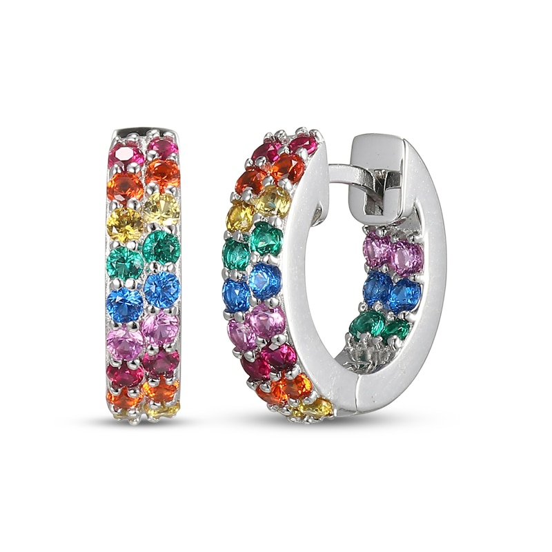 Main Image 1 of Multi-Color Lab-Created Gemstone Inside-Out Hoop Earrings Sterling Silver