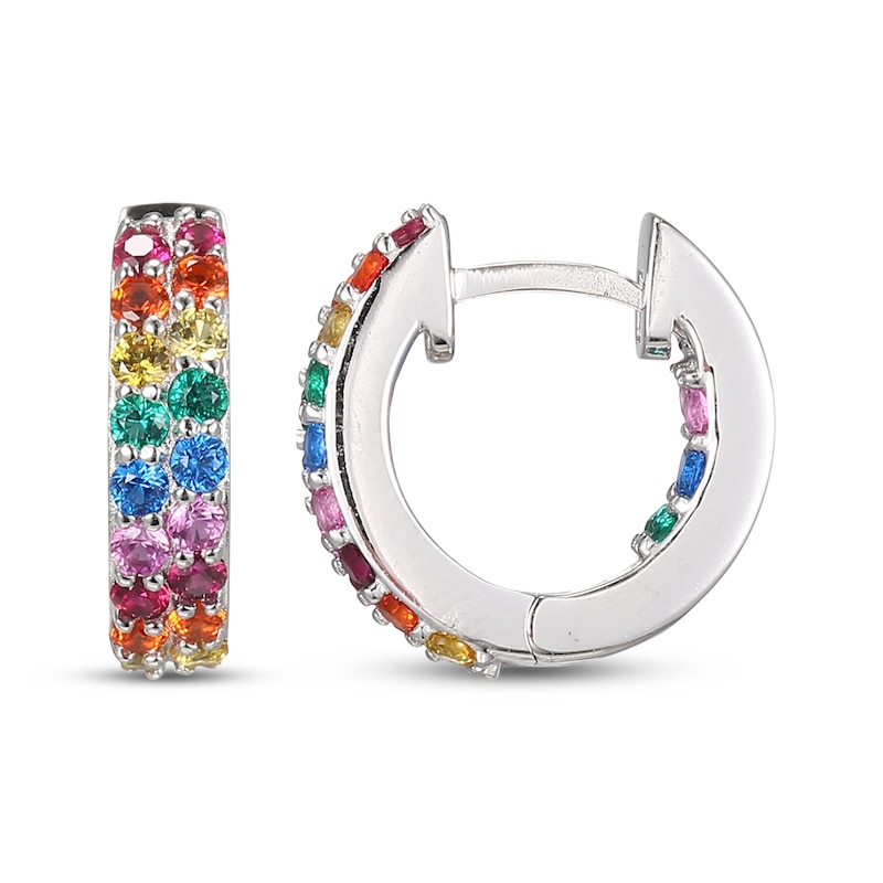 Main Image 3 of Multi-Color Lab-Created Gemstone Inside-Out Hoop Earrings Sterling Silver