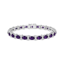 Oval-Cut Amethyst & White Lab-Created Sapphire Bracelet Sterling Silver 7.5&quot;